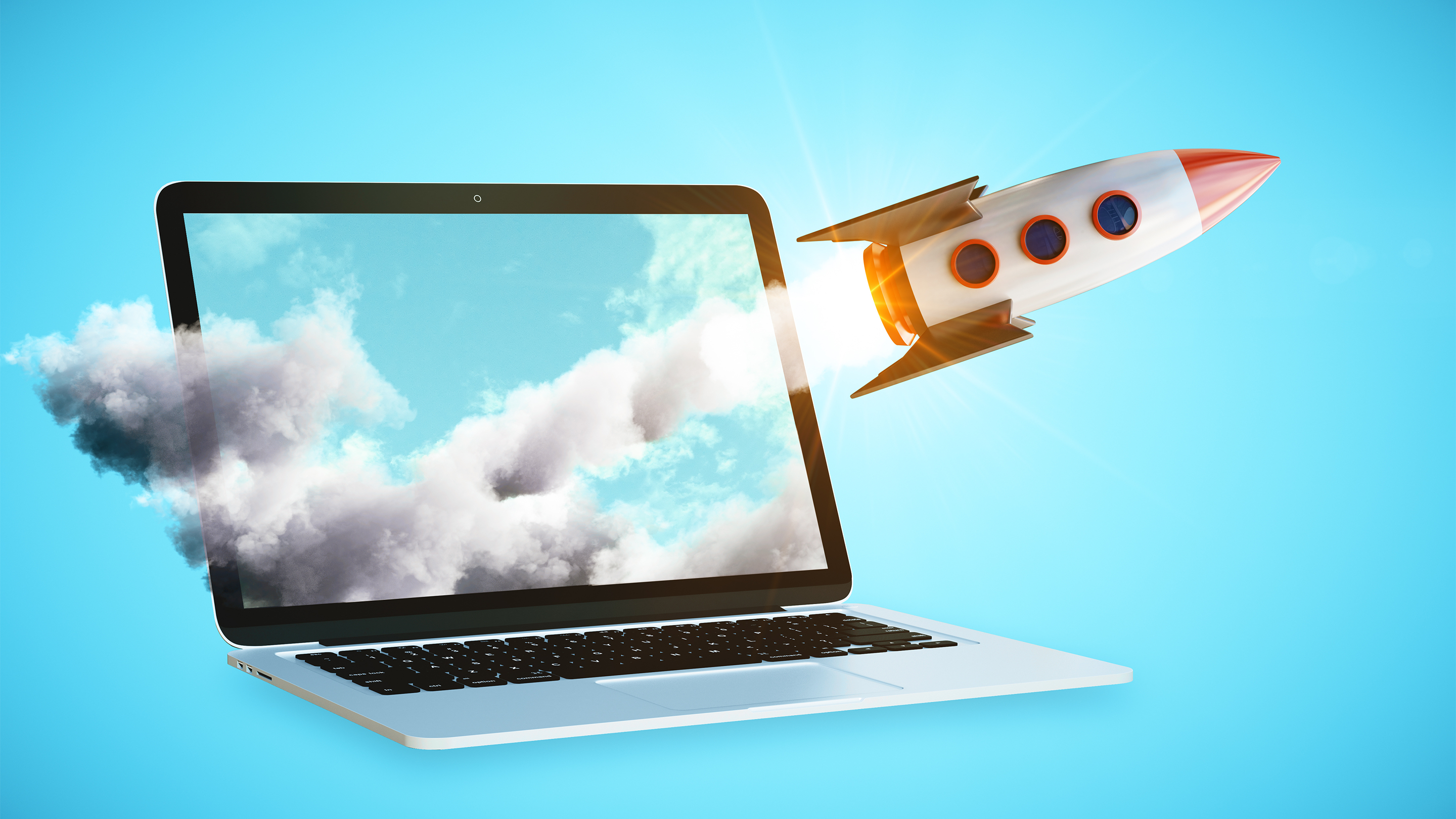 raket die uit een laptop vliegt