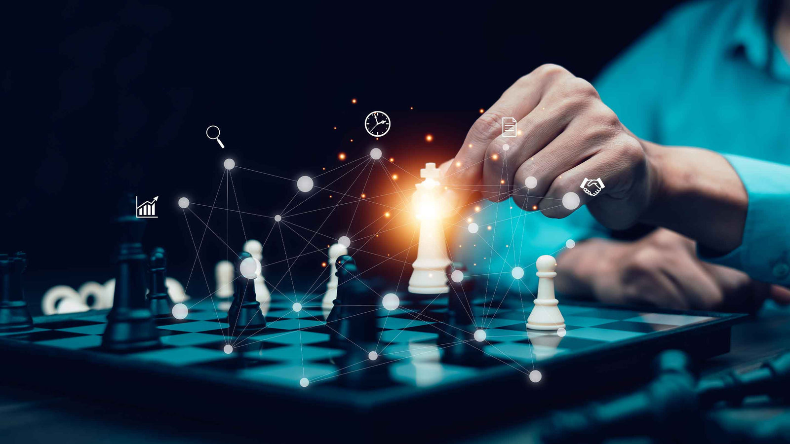 Afbeelding die een marketingstrategie weergeeft aan de hand van een joueur d'échecs