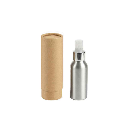 Zilver of zwart aluminium fles met schroefdeksel en optionele pomp- of spuitdop