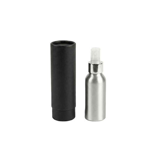 Zilver of zwart aluminium fles met schroefdeksel en optionele pomp- of spuitdop