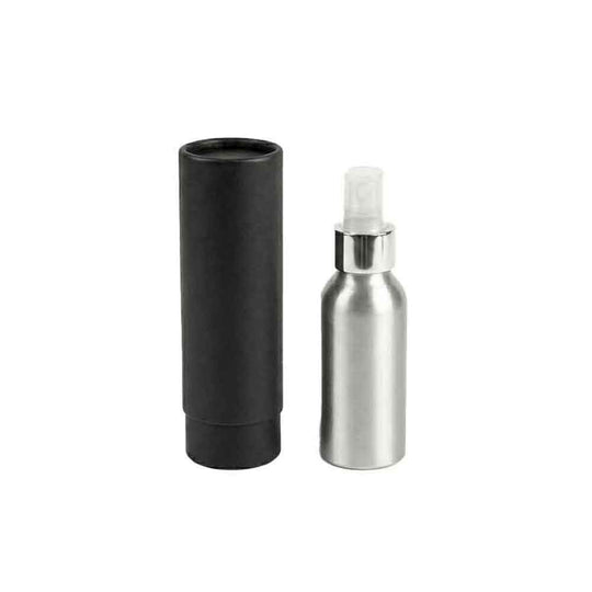 Zilver of zwart aluminium fles met schroefdeksel en optionele pomp- of spuitdop