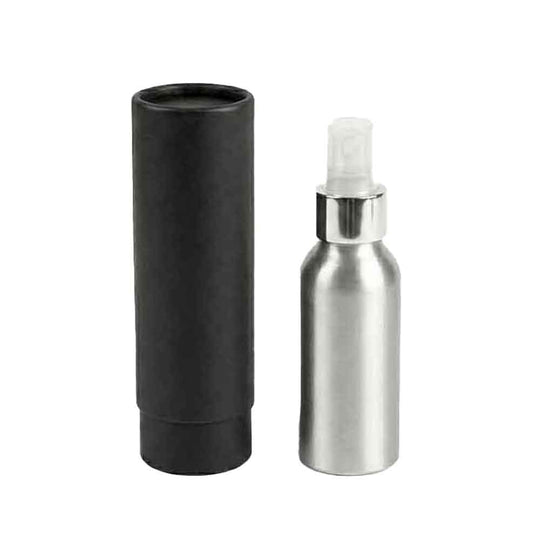 Zilver of zwart aluminium fles met schroefdeksel en optionele pomp- of spuitdop