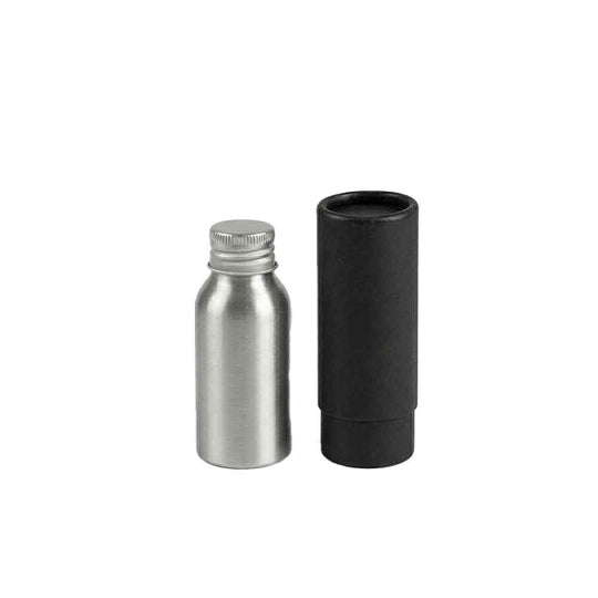 Zilver of zwart aluminium fles met schroefdeksel en optionele pomp- of spuitdop