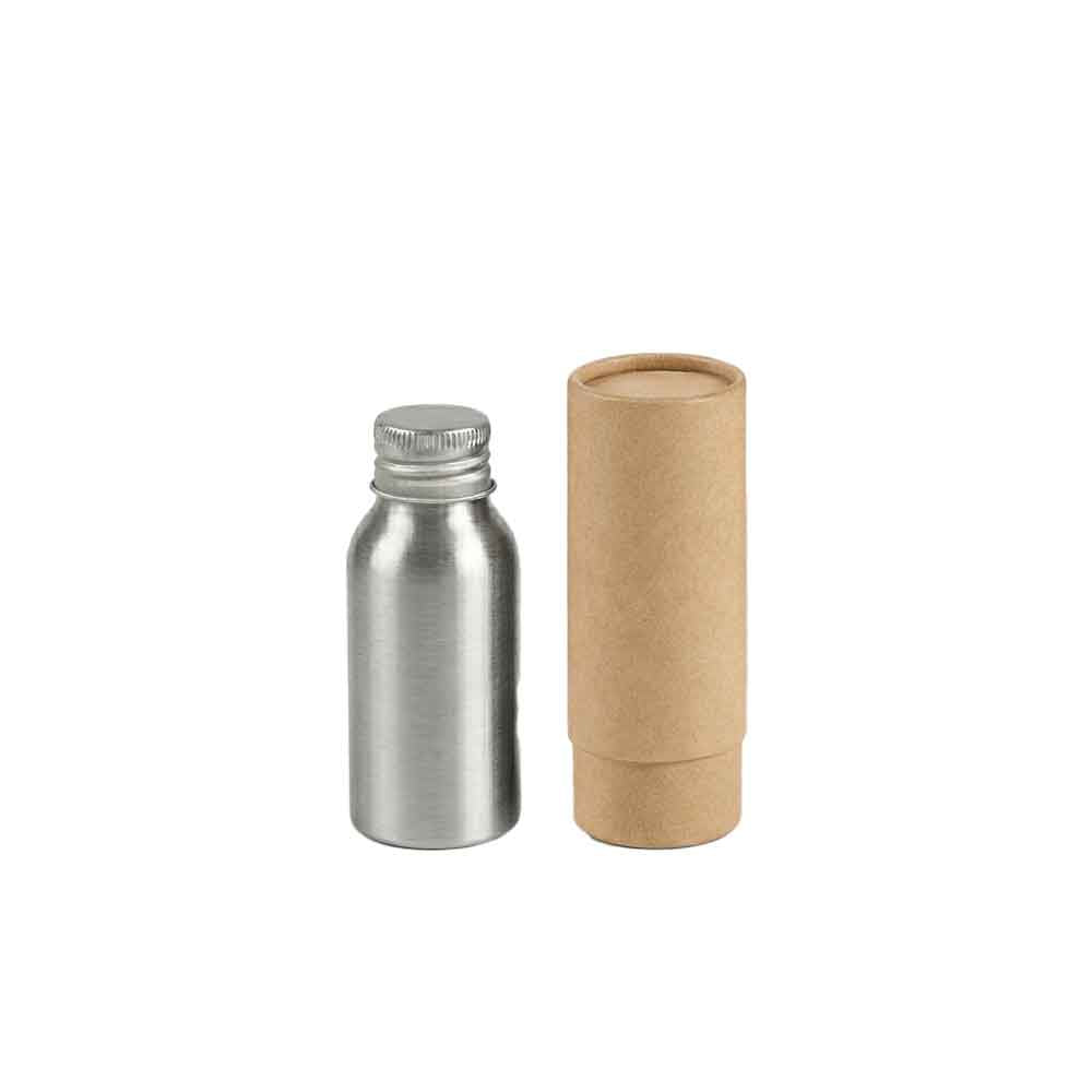 Zilver of zwart aluminium fles met schroefdeksel en optionele pomp- of spuitdop