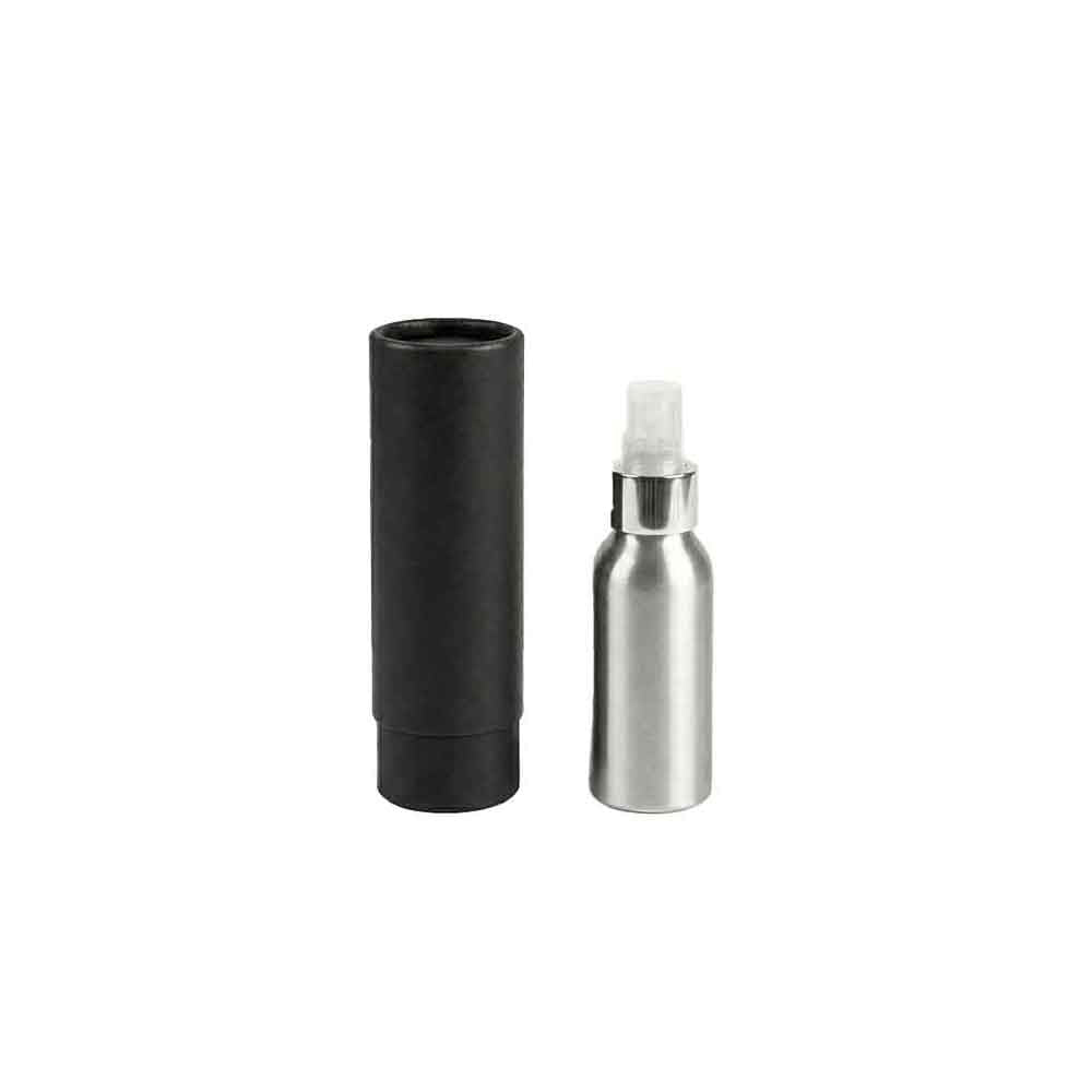 Zilver of zwart aluminium fles met schroefdeksel en optionele pomp- of spuitdop