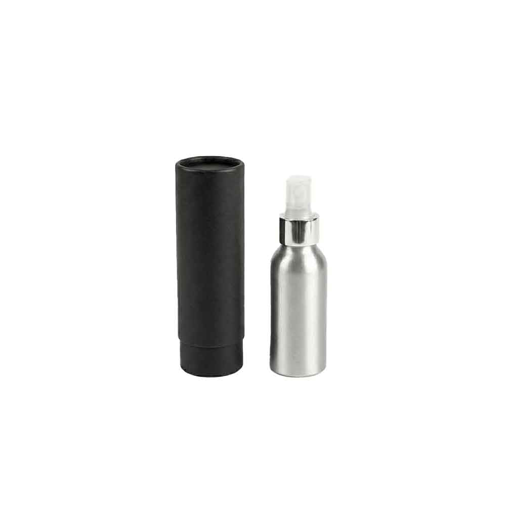 Zilver of zwart aluminium fles met schroefdeksel en optionele pomp- of spuitdop