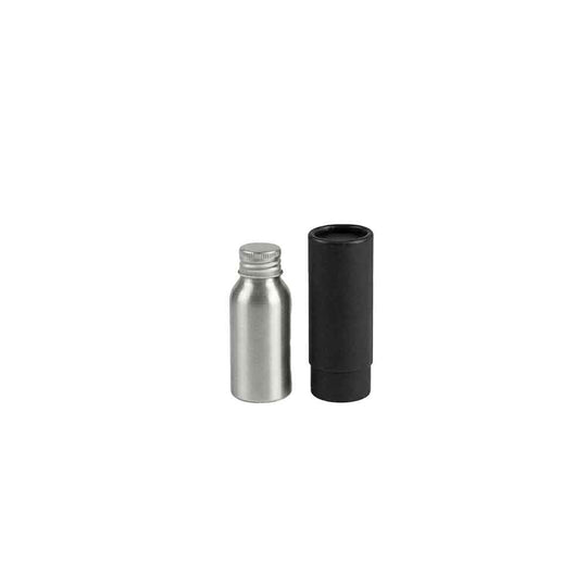 Zilver of zwart aluminium fles met schroefdeksel en optionele pomp- of spuitdop