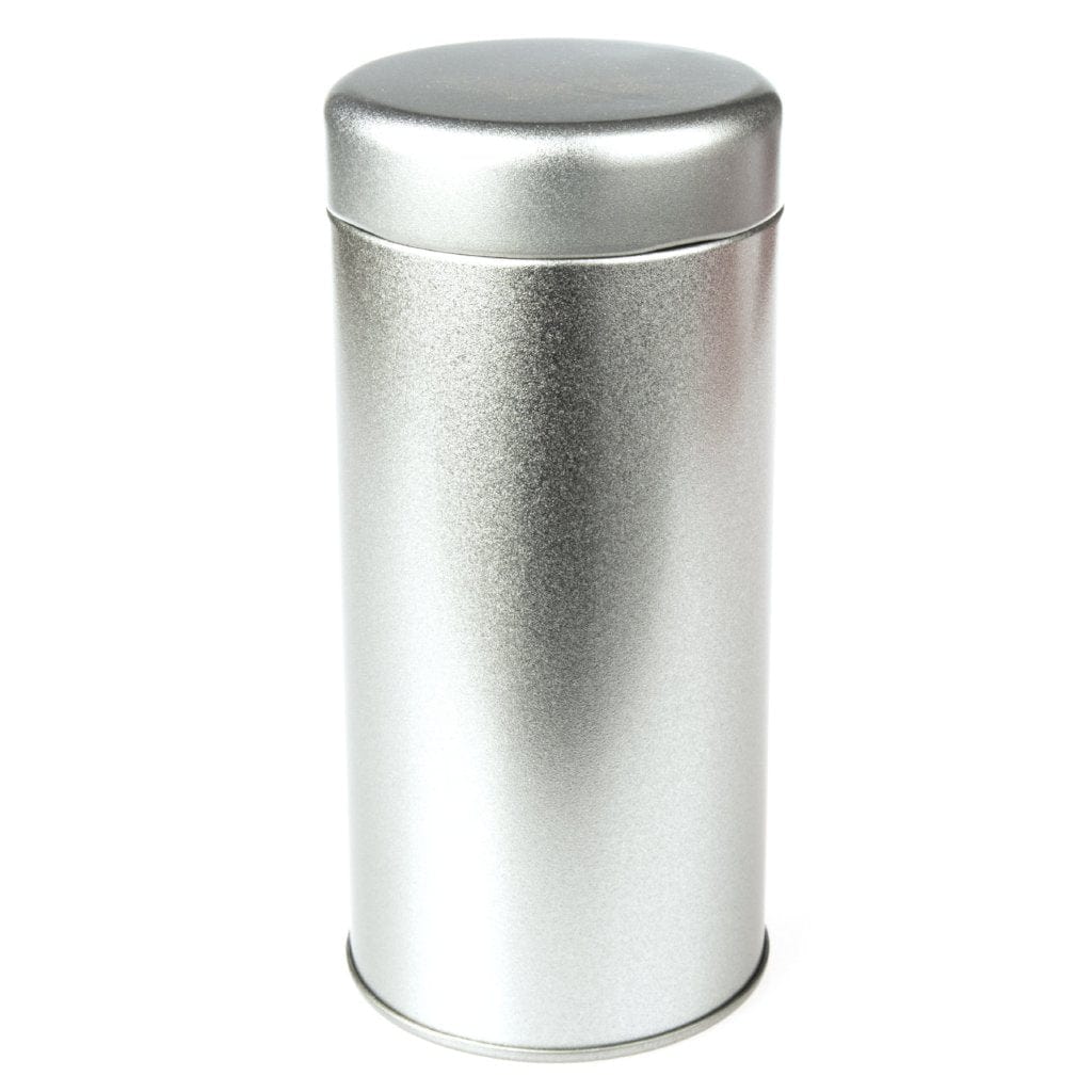 Zilveren ronde tinnen doos met draaideksel 